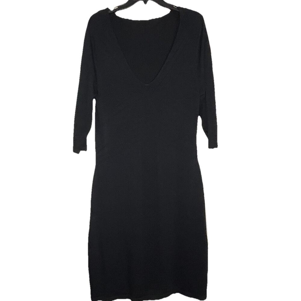 Lane Bryant‎ Dress Black Knit Textured Design Deep V-Neck Classic Size 14/16